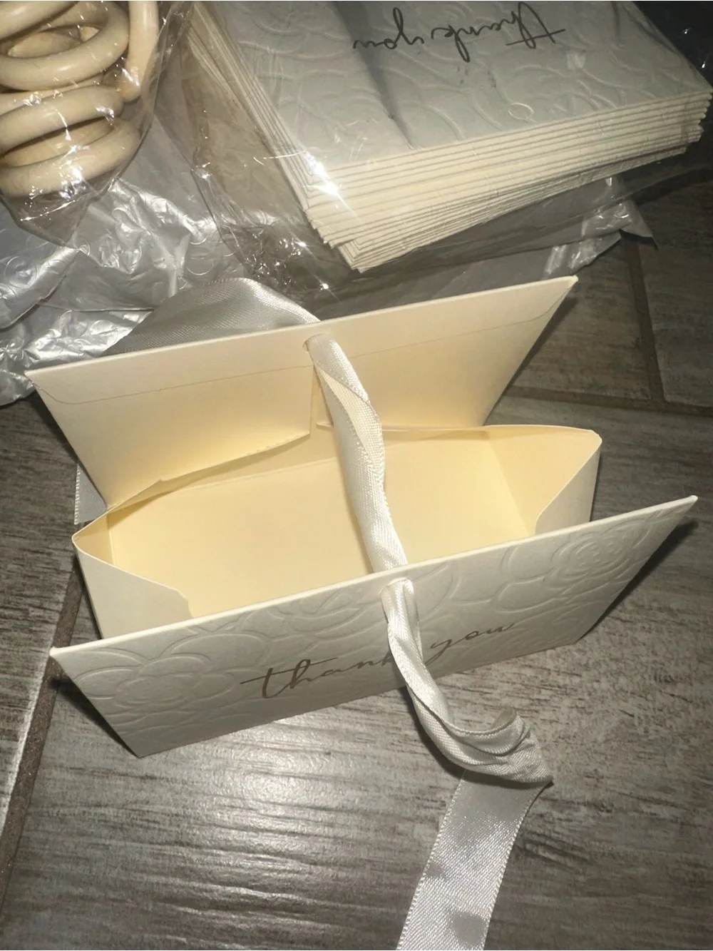 Elegant Champagne 'Thank You' Gift Boxes with Satin Bows🤍 60 Boxes